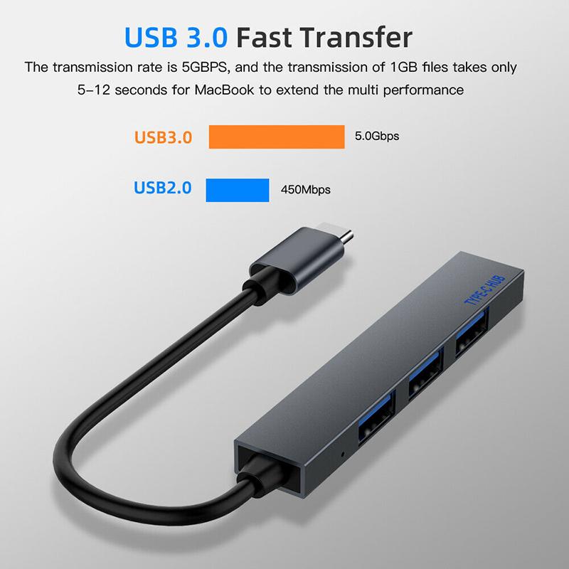 

PDTO Type-C To 4 USB-концентратор расширителя Ультратонкий портативный 4-портовый USB 2.0 концентратор USB-разветвитель