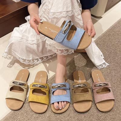 Internet Celebrity Super Fire Velcro Flat Bottom Slippers Women's Summer Fashion Wear Soft Bottom Ugly Cute Summer Casual Cool Slippers