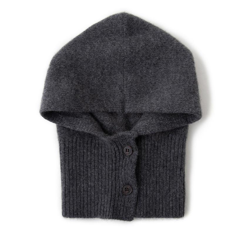 Cashmere Autumn and Winter New Solid Color Scarf Integrated Hat Cycling Warm Ear Protection Cap Knitted Hat