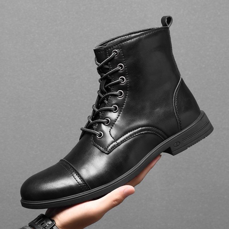 Designer Trend New Men's Ankle Boots Casual Leather High Top Shoes Outdoor Male Motorcycle Boots Comfortable Biker Shoes Botas