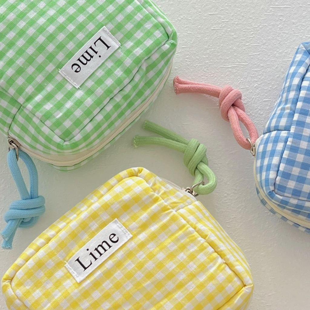 Japanese Cotton Blue Plaid Small Square Bag - Cute, Multi-functional Student Storage