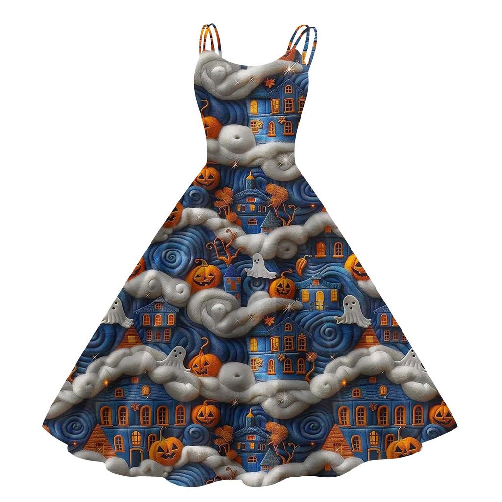 Women's Fashion Casual Halloween Print Sexy Off Shoulder Punk Retro Dress