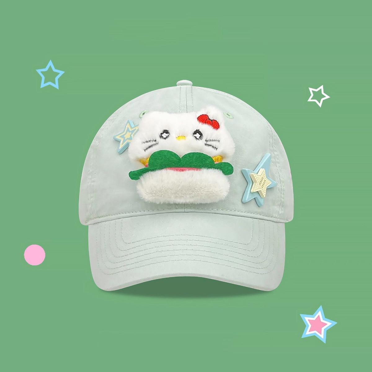

Chic know Japanese designer joint model, cartoon three-dimensional cat baseball cap, wide brim sunshade cap One size fits all зелений