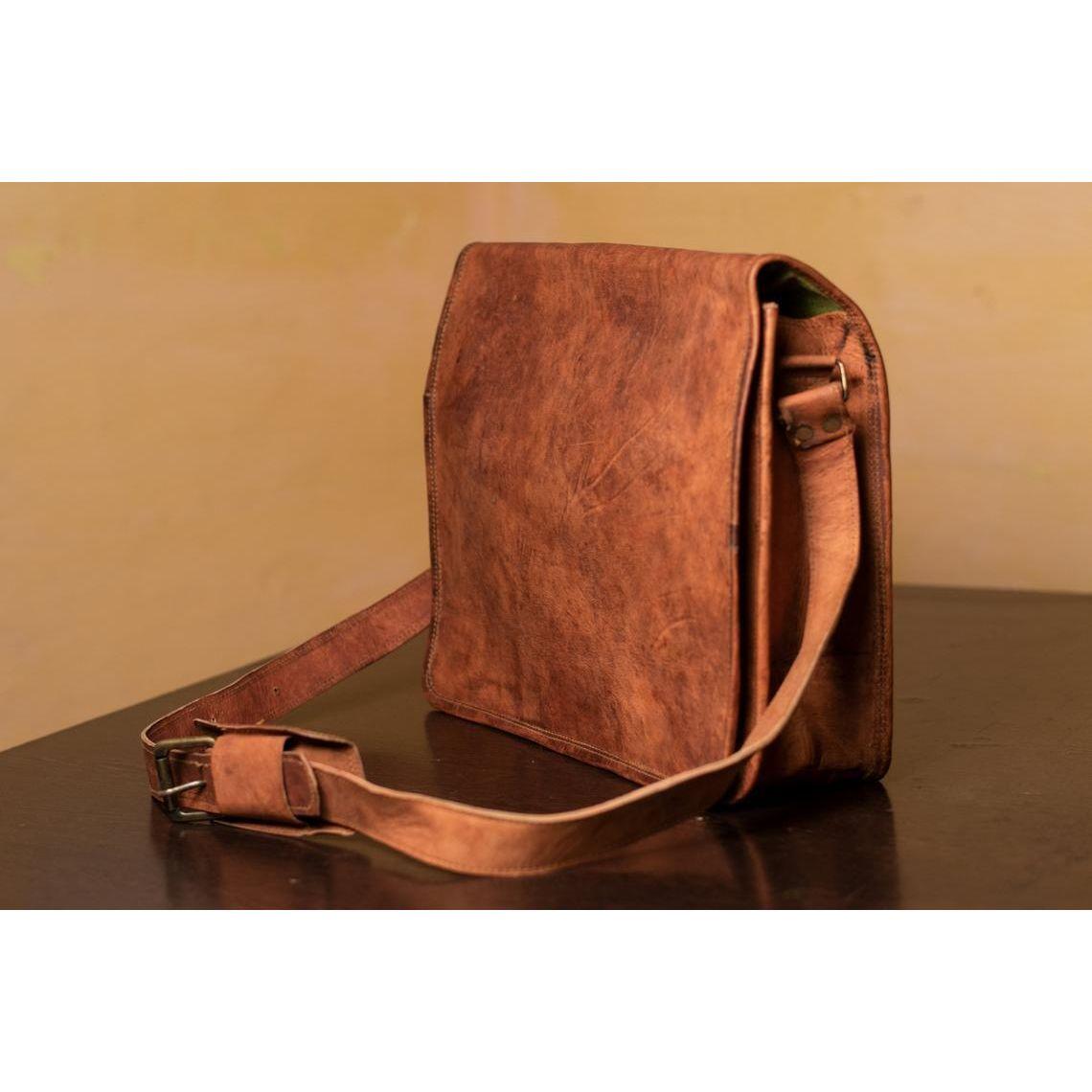 Винтажная коричневая мужская сумка через плечо для ноутбука из натуральной козьей кожи 11 — фото 7