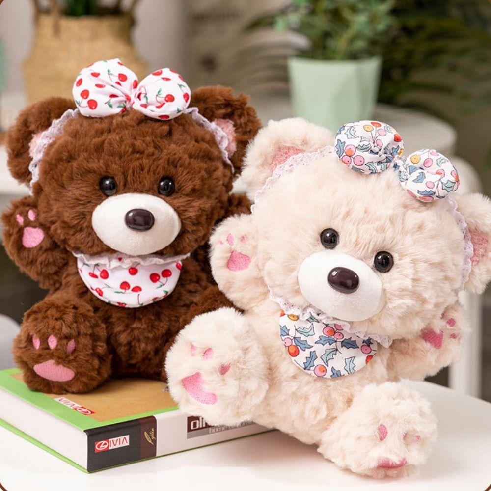 Cherry Bowknot Bear Plush Doll PP Cotton Stuffed Animals Plush Doll  Birthday Party Decor