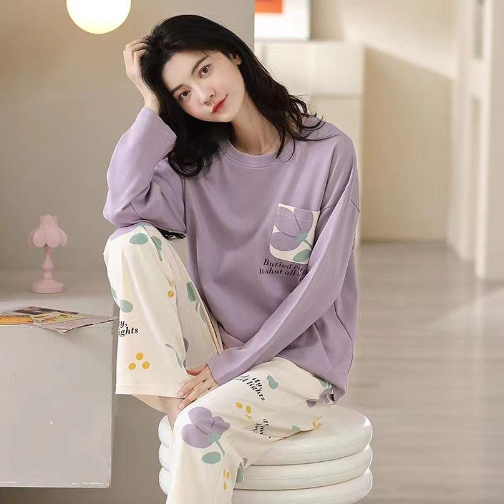 Long-Sleeved Maternity Pajamas Large Size Pajama Suit Sweet Homewear Suit Maternity Use