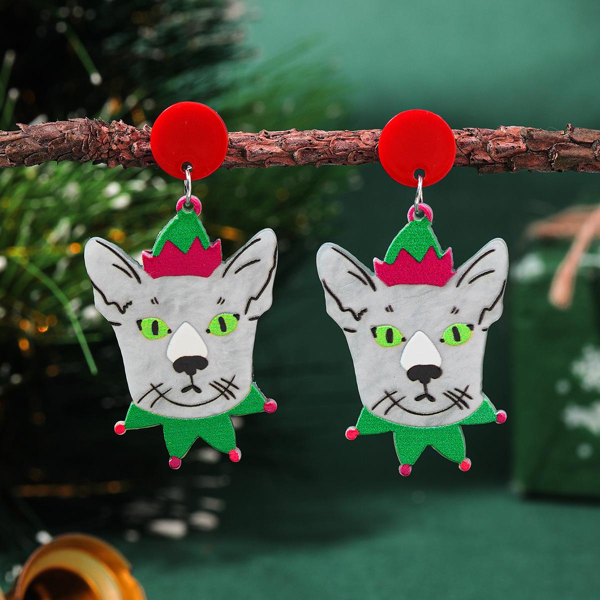 

European & American Christmas Cat, Dog, Sheep Acrylic Dangle Earrings for Women
