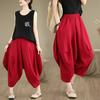 Calças Harem de Perna Larga de Algodão e Linho com Costura Estilo Étnico de Verão Tamanho Plus Nove Pontos