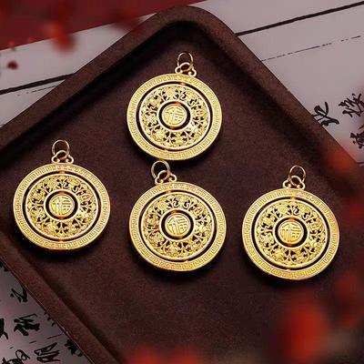 Vietnamese Retro Gold Fu Character Rotating Compass Pendant Necklace for Women