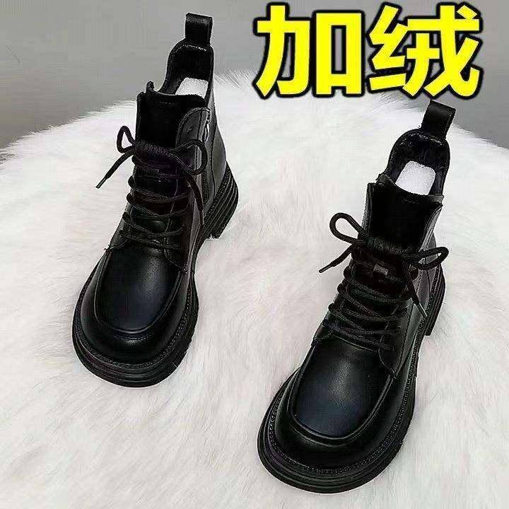 New Thick-soled Soft Leather Velvet Martin Boots Women's Cotton Boots 2025 Autumn and Winter Warm Short Boots Versatile Flat-soled Thickened Cotton S