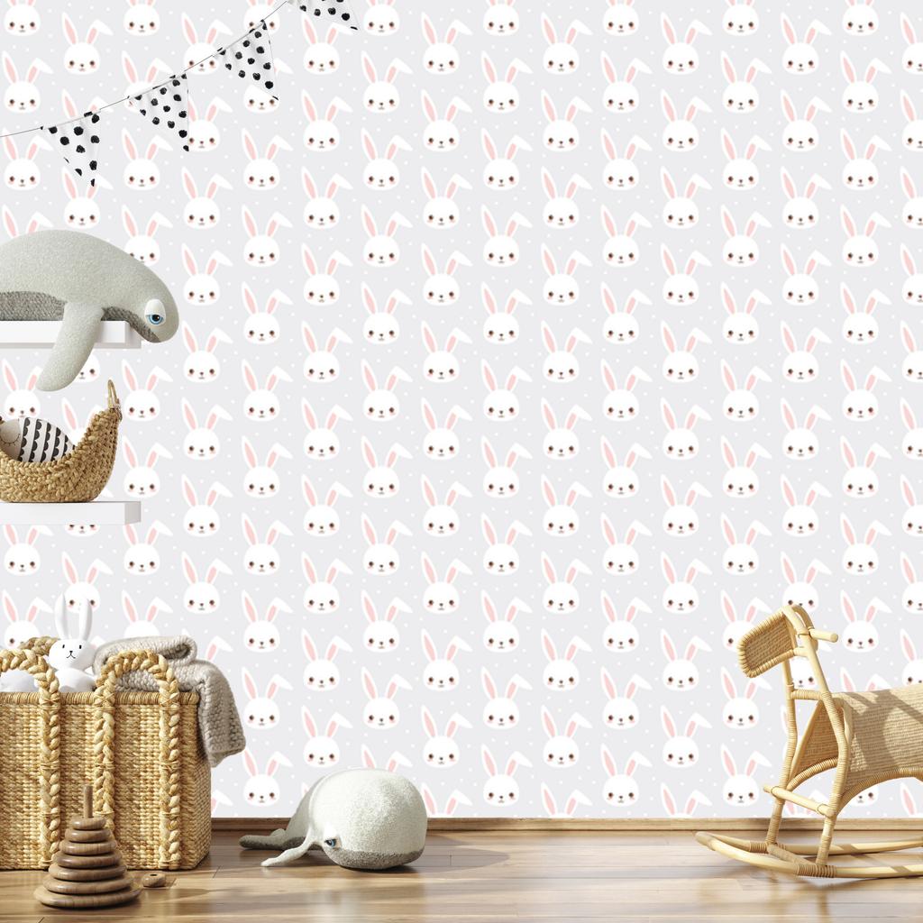 Wallpaper Rabbits On a Gray Background for the Living Room and Bedroom 50x1000