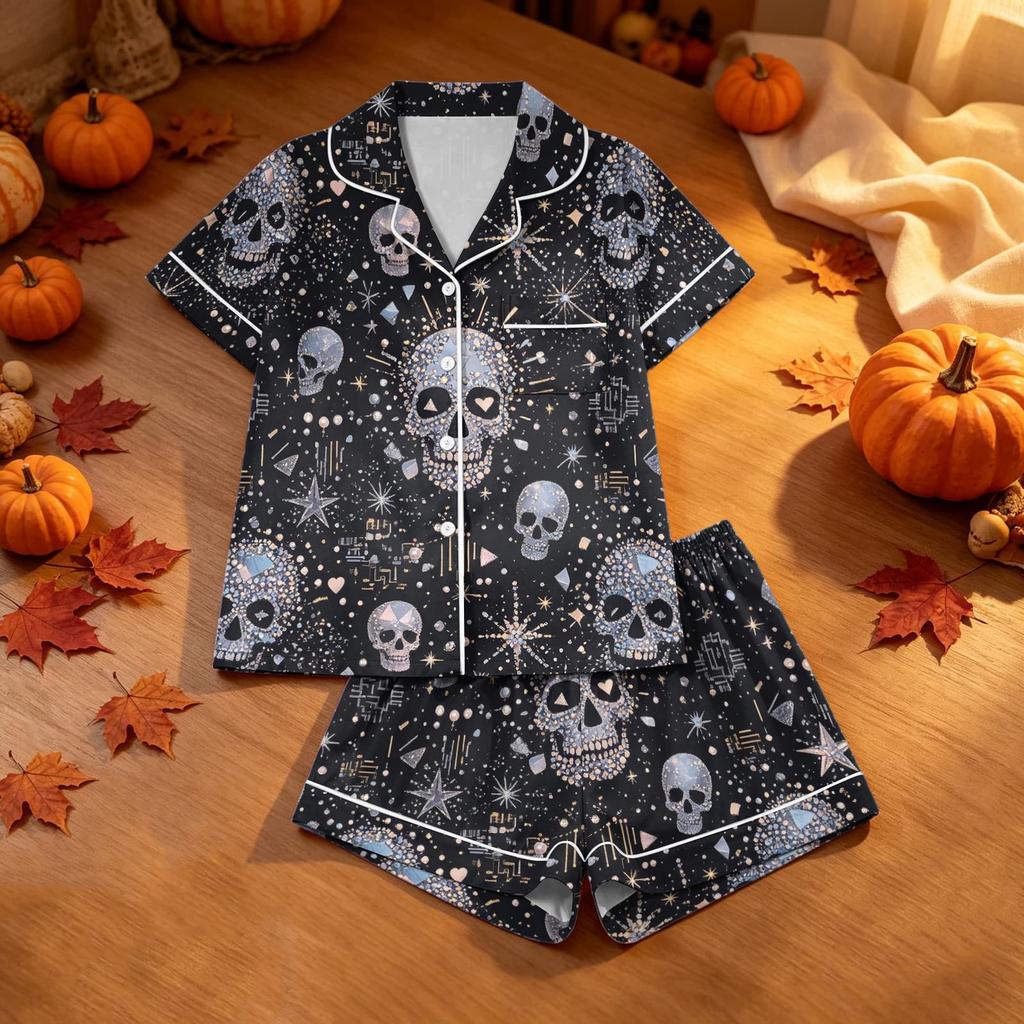Women's Halloween Print Pajama Set 2 Piece Comfortable Sleepwear for Night