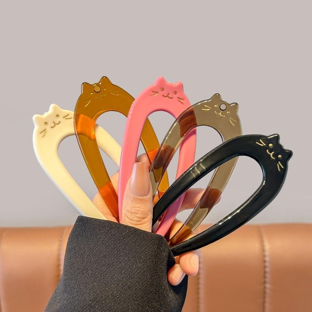 Cartoon Cat Pattern Hair Fork U-Shaped Hair Ornament New Hairpin  Gift