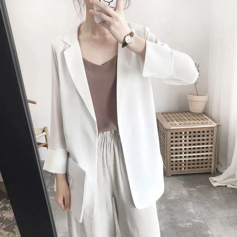 2025 Spring/Summer Korean Seven-Sleeve Women's Blazer Jacket - Temperament Chiffon, Lightweight, Sun Protection.