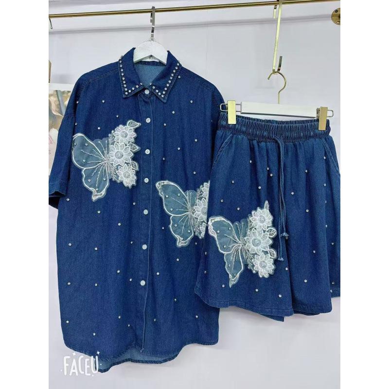 Stilvolles Damen-Zweiteiler-Denim-Set - Strickjacke & Shorts, Europäisch inspirierter lockerer Schnitt