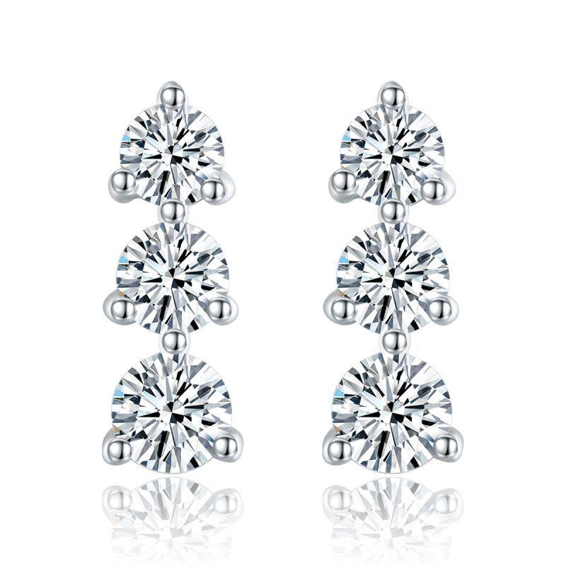 Simple Ins Style Fine Jewelry Four-Prong Earrings 925 Silver White Gold-Plated 6.0mm Round Cut Moissanite Stud Earrings for Girl