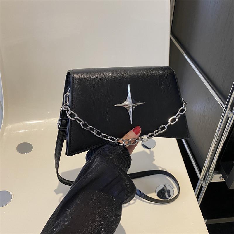 Stylish Korean Style 2024 Winter Casual Pu Handbag Chain Shoulder Bag чёрный