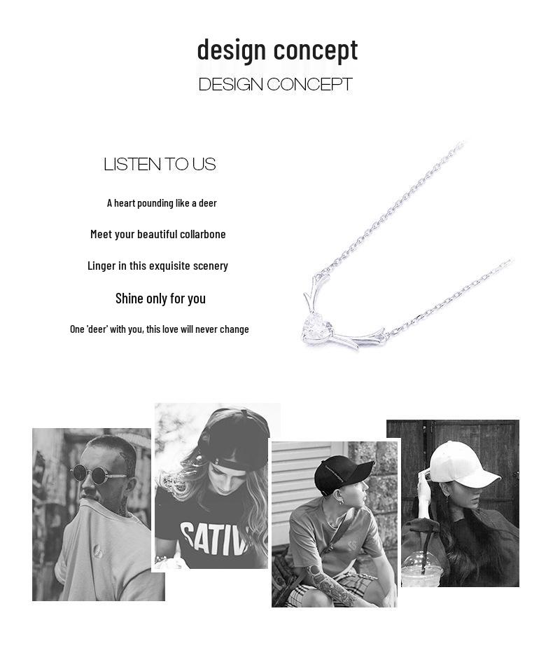 925 Silver Antler Clavicle Necklace for Women - Trendy Little Deer Pendant, Simple Christmas Gift