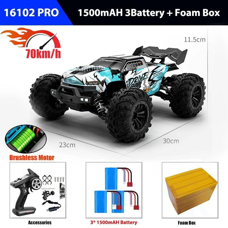 

1/16 Радиоуправляемая машина 4x4, тележка с дистанционным управлением 16101PRO/16102PRO, бесщеточная, 70 км/ч, 2,4 г, электрическая высокоскоростная внедорожная игрушка для дрифта для детей