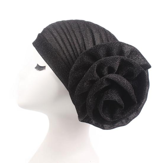 Beanie Hat Solid Color Large Flower Design Comfortable Warm No Brim Turban Cap Women Accessories
