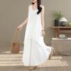 Women's High-End White Sleeveless Suit Dress - Loose Vest & Irregular Skirt Two-Piece Set