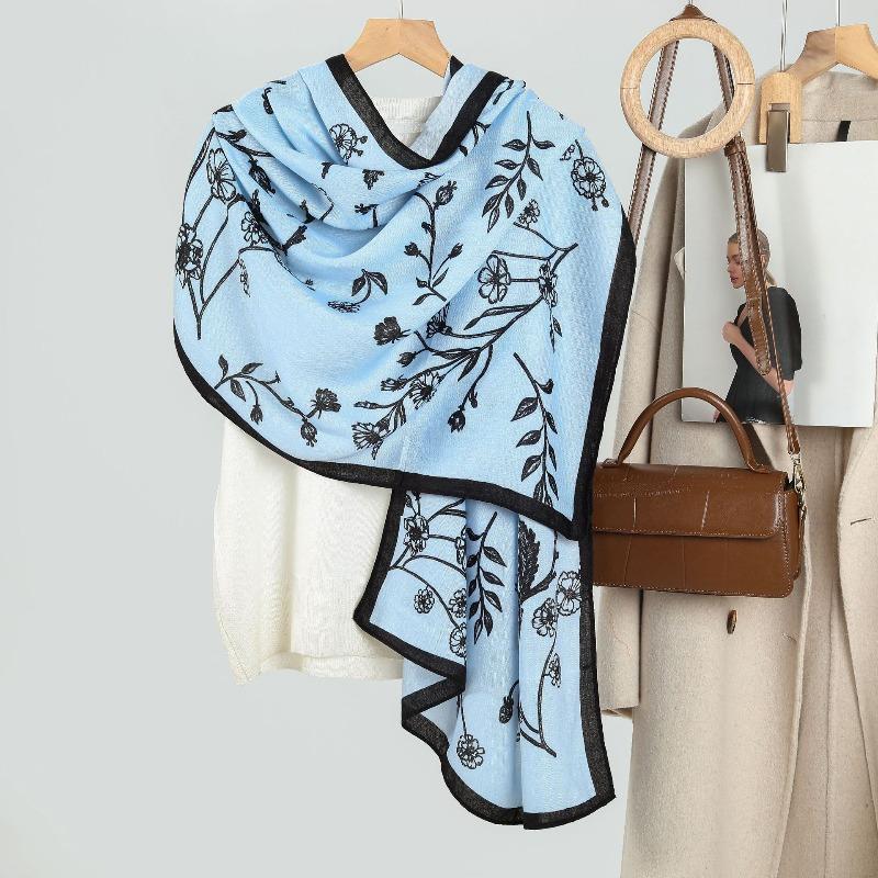 Premium sense women's plain and elegant printing velvet long scarf scarf literary small fresh warm thin shawl