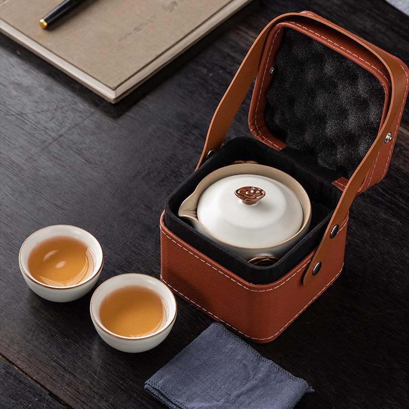 Tianqing Huang Ru Handmade Ru Kiln One Pot Two Cups Earth Silver Award High-end Ru Kiln Outdoor Kung Fu Tea Set Business Gifts