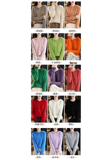 Women's 100% Wool Hooded Sweater - New Autumn/Winter Cashmere Knit Base Layer Hoodie