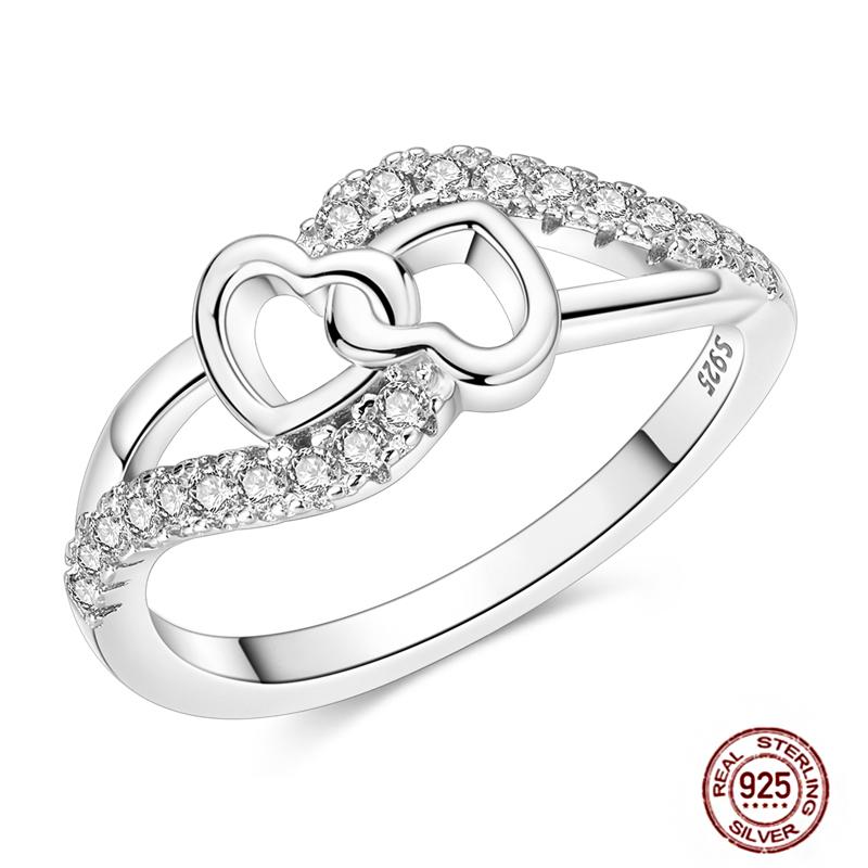 Shine Women koppar Fingerringar 925 Sterling Hjärta Krona Glöd Eldfluga Stjärna Sol Tusensköna Stapelbar Originalring Årsdag Zirkon