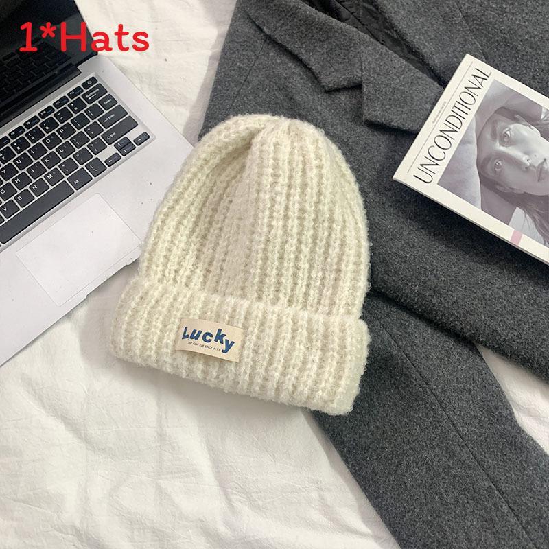

Knitted Beanie Hat For Women With Letters Warm Winter Casual Chic Style белый
