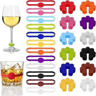 Reusable Silicone Wine Glass Charms Drink Marker Bands Bottle Strip Tag Glass Identifiers for Party Cocktail Champagne 5