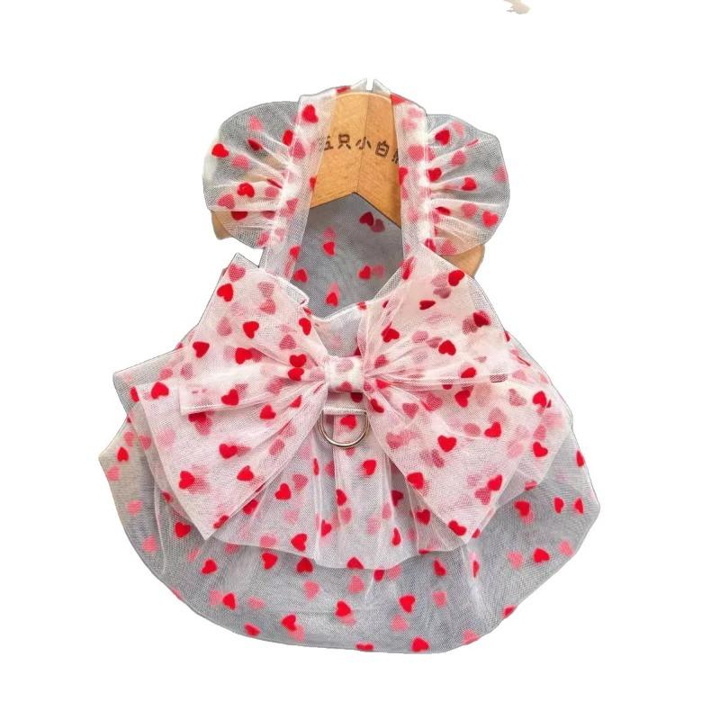 Pet Dog Skirt Summer Thin Love Flying Sleeve Princess Dress Small Teddy Than Bear Mesh Cute Dress Dog Clothes Puppy Clothes