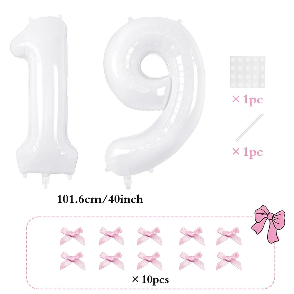 2pcs101.6cm Pink Bow Decoration White Digital Balloon for Birthday Anniversary Wedding Graduation Season New Year Decoration