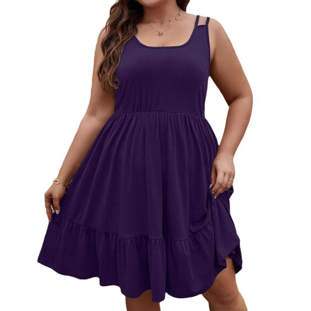 European & American Plus Size Sleeveless A-line Midi Dress for Spring/Summer 2025