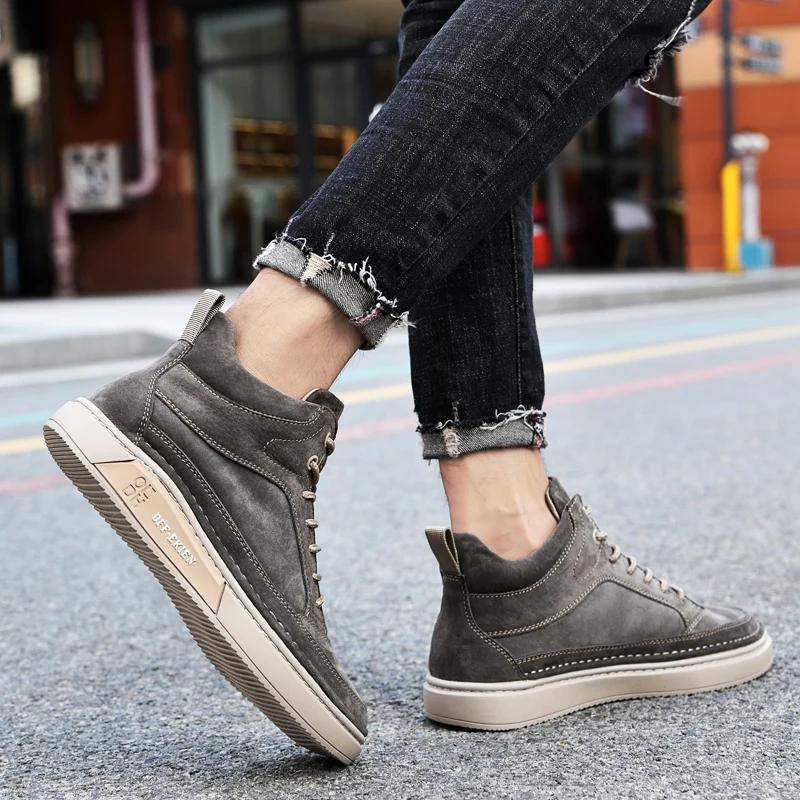 Fashion Comfortable Suede Leather Ankle Boots Outdoor Cowboy Boots Warm Plush Fur Winter Boots for Men Non-Slip Male Snow High-top Shoes