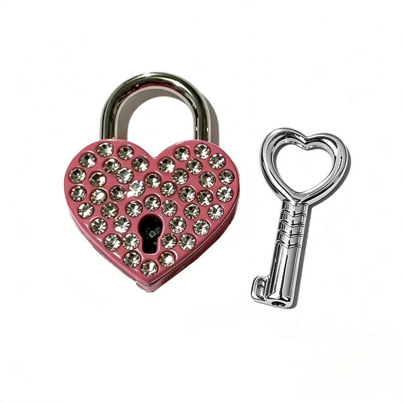 Compact Mini Wooden Jewelry Box with Love Wish Keyed Padlock Heart Shaped Lock for Rings Earrings Travel Girls Gift