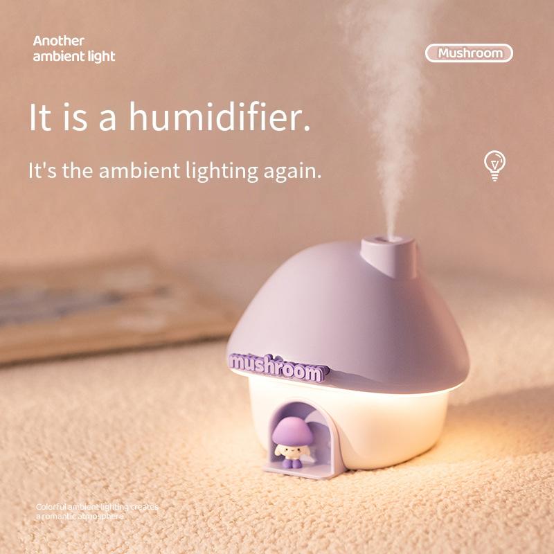 Cartoon Air Humidifier 300ml Mini Essential Oil Aroma Diffusers Colorful Lighting Cute Mushroom House Home Ultrasonic Humidifier