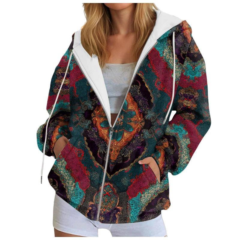 Vintage Printing Oversized Women'S Cardigan Hoodies Jacket Trendy Stylish Hooded Sweatshirt With Pockets Casual Zipper Hoodie