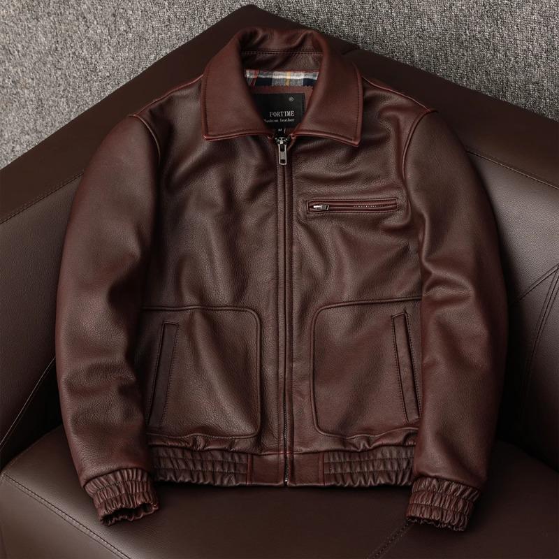 

Утолщенная кожаная куртка времен Второй мировой войны мужская из натуральной кожи чайного цвета зернистой выделки куртка пилота А1 в американском ретро-стиле 4XL