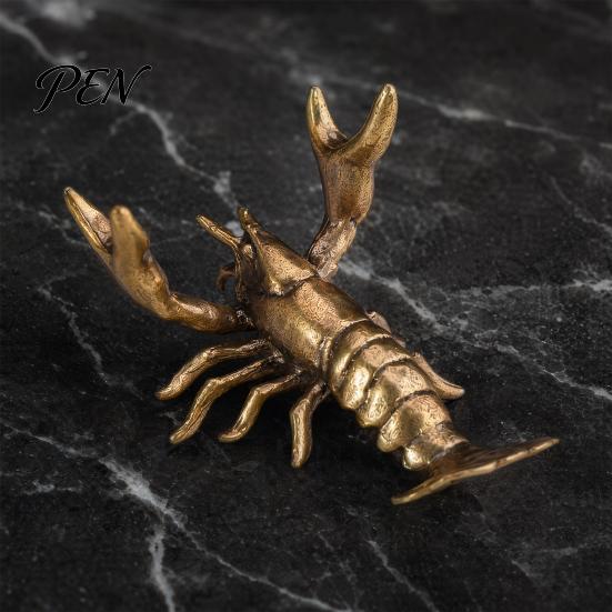 Pen Holder with Whisker Details Brass Lobster Figurine, Multifunctional Ornament for Tea Pet Lid Rest Brush Practical Desk Paperweight, Cute