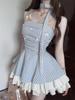 Vestido con Tirante de Cuadros Dulces: Falda acampanada sin mangas de cintura alta adelgazante para mujer