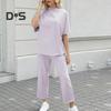 2 ks/sada Dámske Top nohavice Súprava Polovysoký golier Blúzka so širokými nohavicami Elastický pás Nohavice s vreckami Voľný outfit na voľný čas