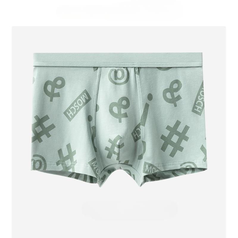 Pánské bavlněné rozkrokové boxerky s potiskem a středním pasem, prodyšné a pohodlné, chlapecké boxerky