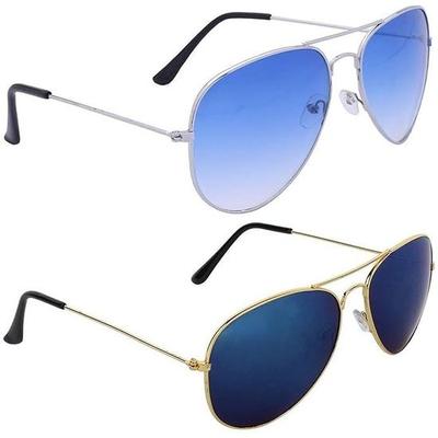 Dervin Men and Women Aviator Sunglasses Combo Blue Frame - Pack of 2