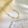 Floral Bar Station Necklace 18K Gold Plated Stainless Steel Flower Pendant Clear Bezel Set Stones Layered Chain Jewelry