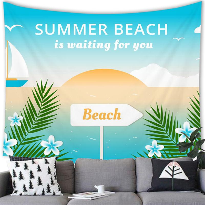 Summer Beach Tapestry Wall Hanging Cartoon Summer Beach  Party Home Bedroom Living Room Aestheticism Decor Background Tapestry