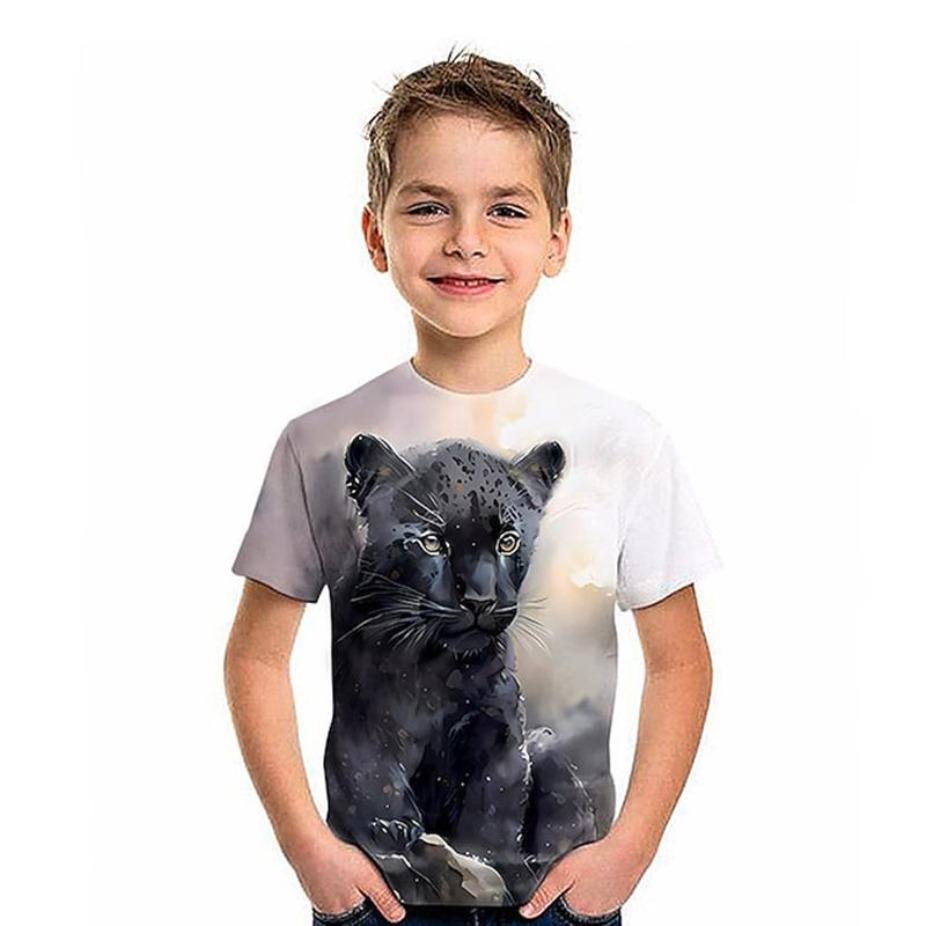Kinder T-Shirts O-Ausschnitt Tops Polyester Freizeit Sportbekleidung Bequeme T-Shirts Kurzarm 3D Druck T-Shirt