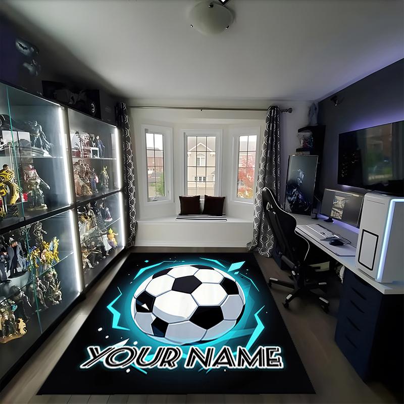 1PC Custom Name "Your Name Soccer Emblem" Theme Floor Mat Ideal for Living Room, Game Rooms, Office, Bedroom, Office Floor Mat , Floor Mats for Home