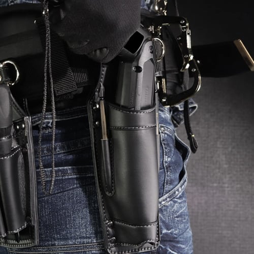 Fujiya Pen-Style Electric Screwdriver Holder, Black and Gold, Light PU Leather Series, AH-21BG