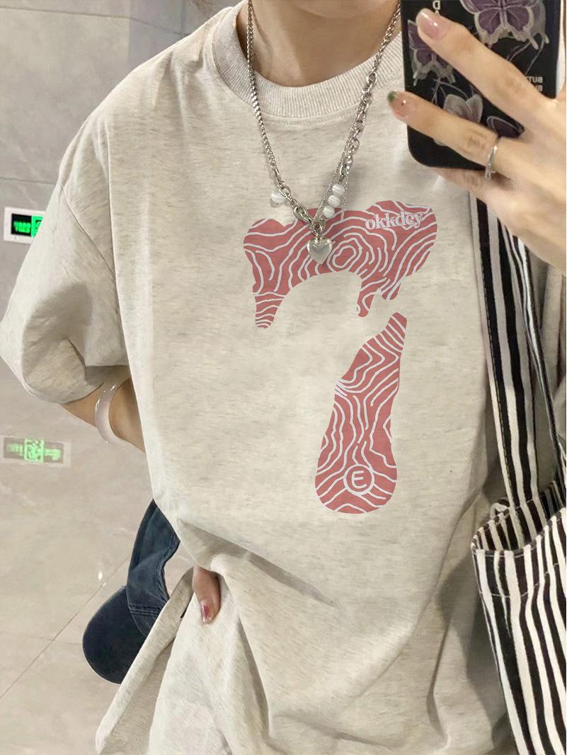 

Женская летняя хлопковая футболка с коротким рукавом свободного кроя, стильный американский дизайн XL серый/белый